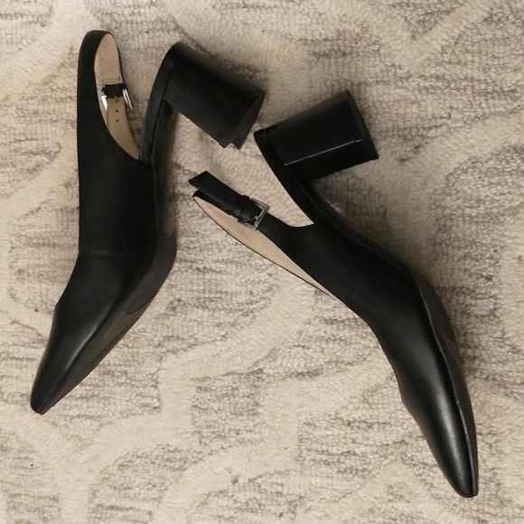 Marc Fisher Slingbacks black leather with block heel EUC size 9.5 - Picture 2 of 11